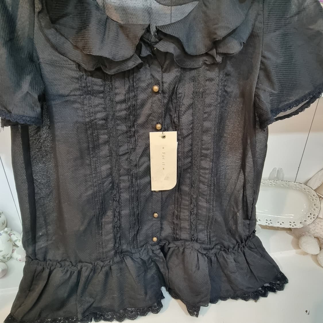 블랙 시스루 프릴 블라우스 상품이미지4