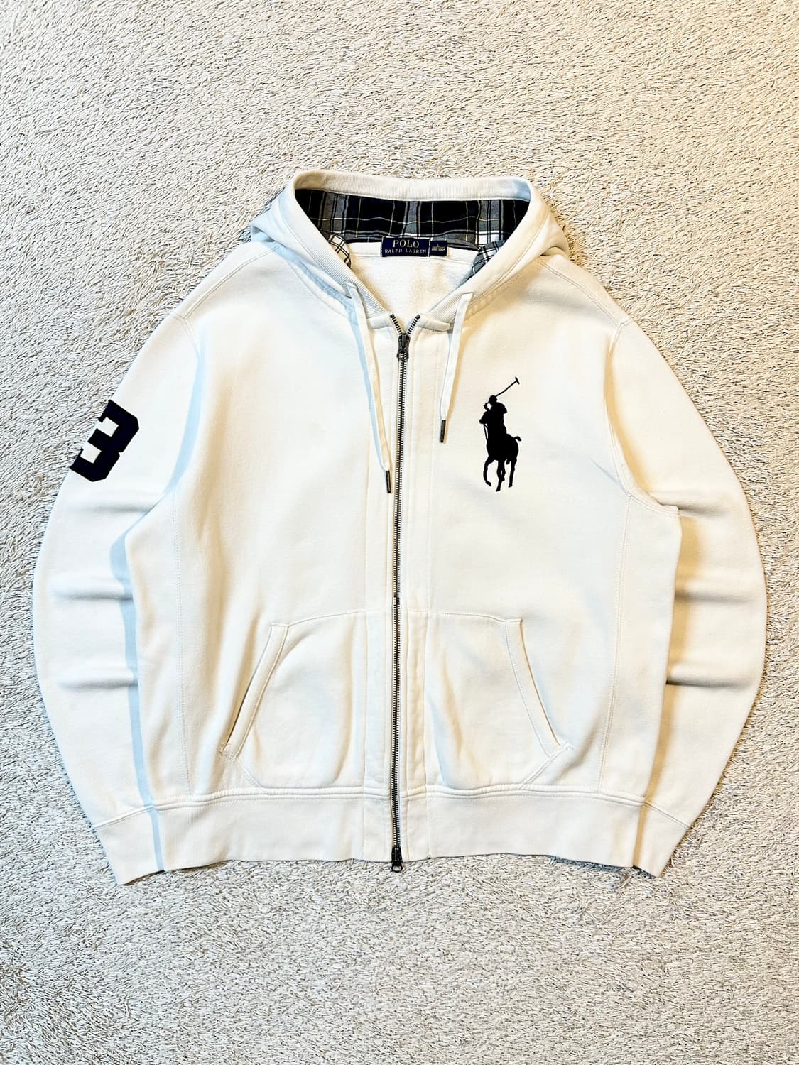 폴로 랄프로렌 신형 빅포니 로고 투웨이 체크 후드집업 화이트 상품이미지1