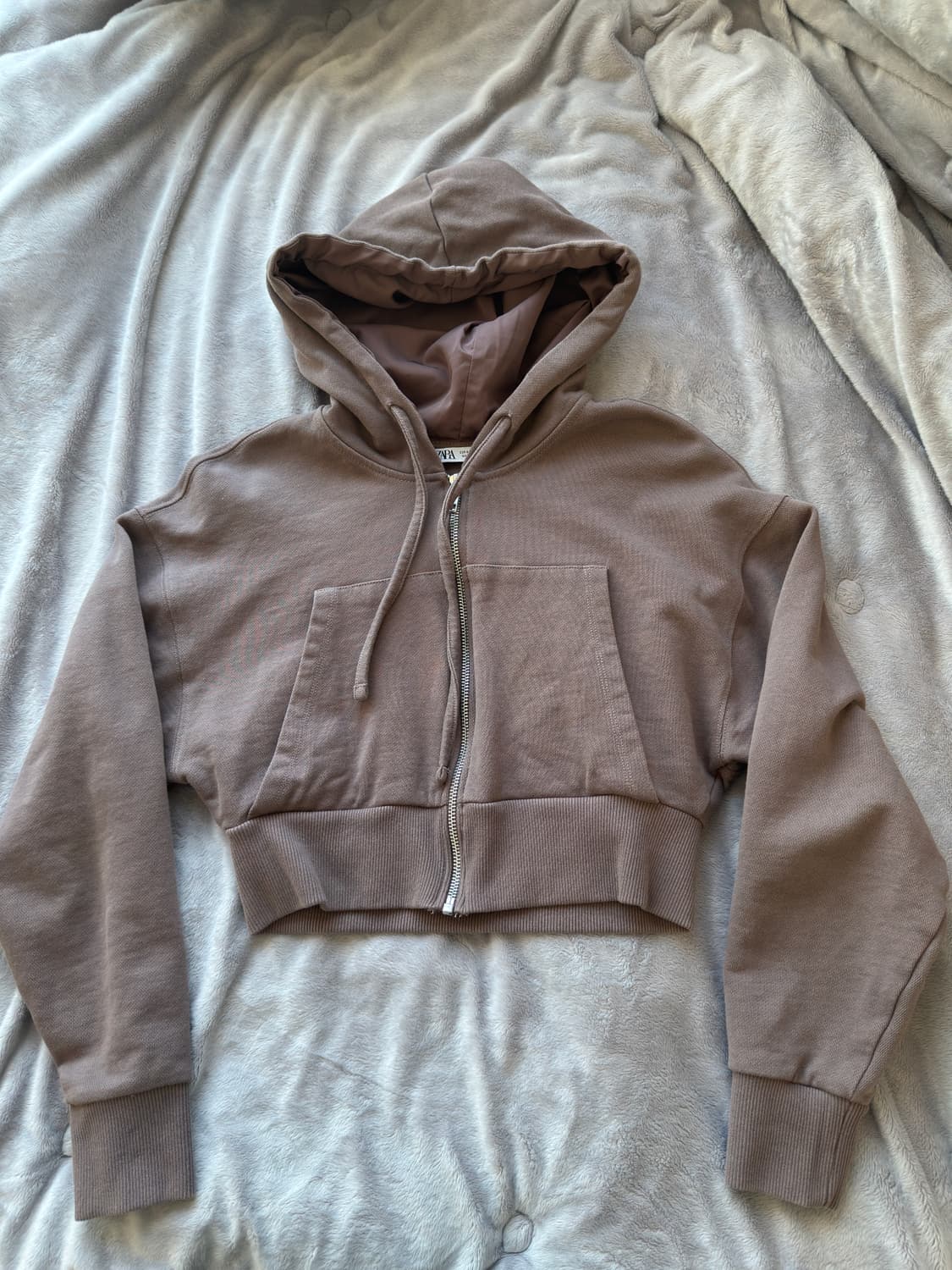 자라 크롭 후드 집업 브라운 s 상품이미지1