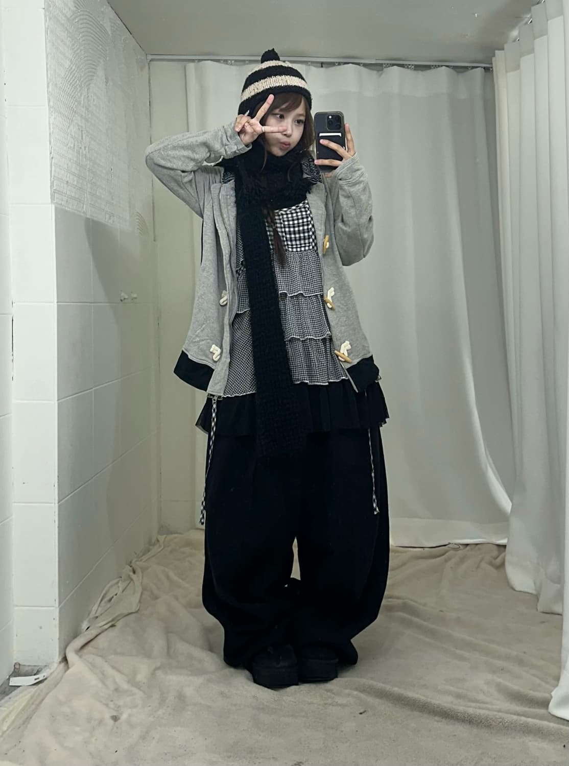 무채색 블랙 너드 체크 러힙 코디세트 상품이미지1