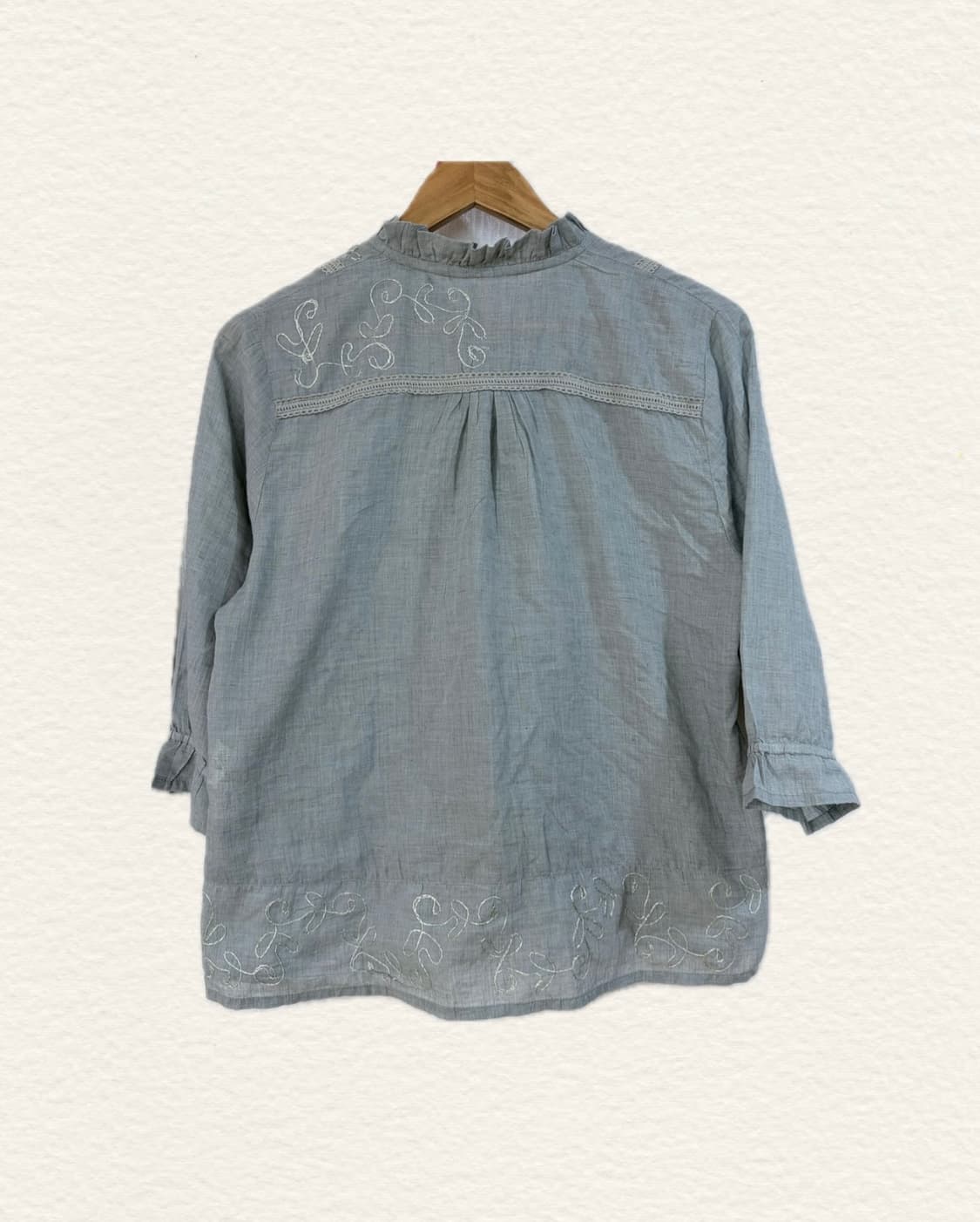 빈티지 모리걸 하구미깔 민트 자수 블라우스 상품이미지4