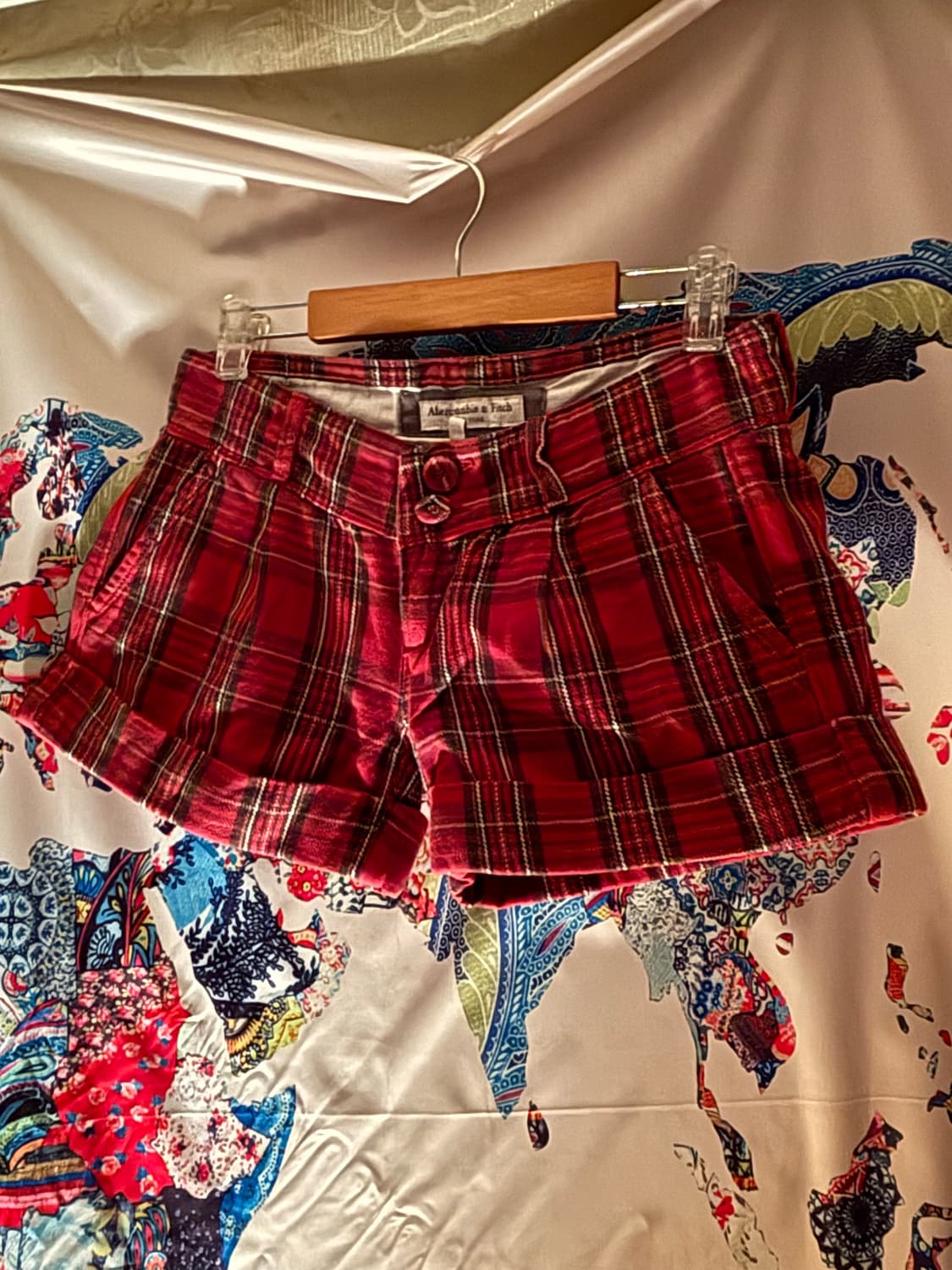 아베크롬비 레드 체크무늬 단추 숏팬츠 반바지 핀터걸 상품이미지1