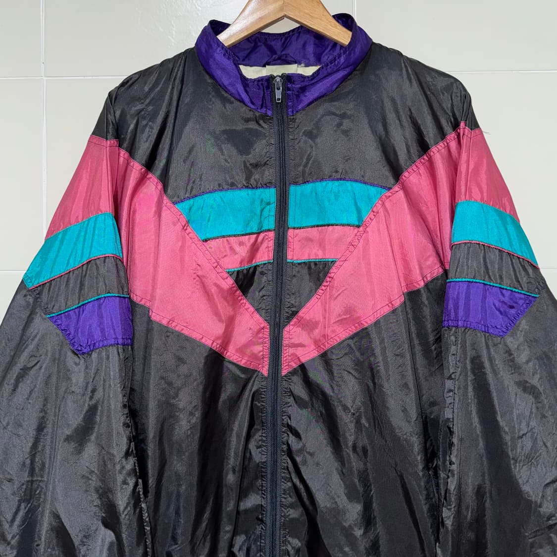 80s 레트로 컬러블록 윈드브레이커 (2XL)   상품이미지1