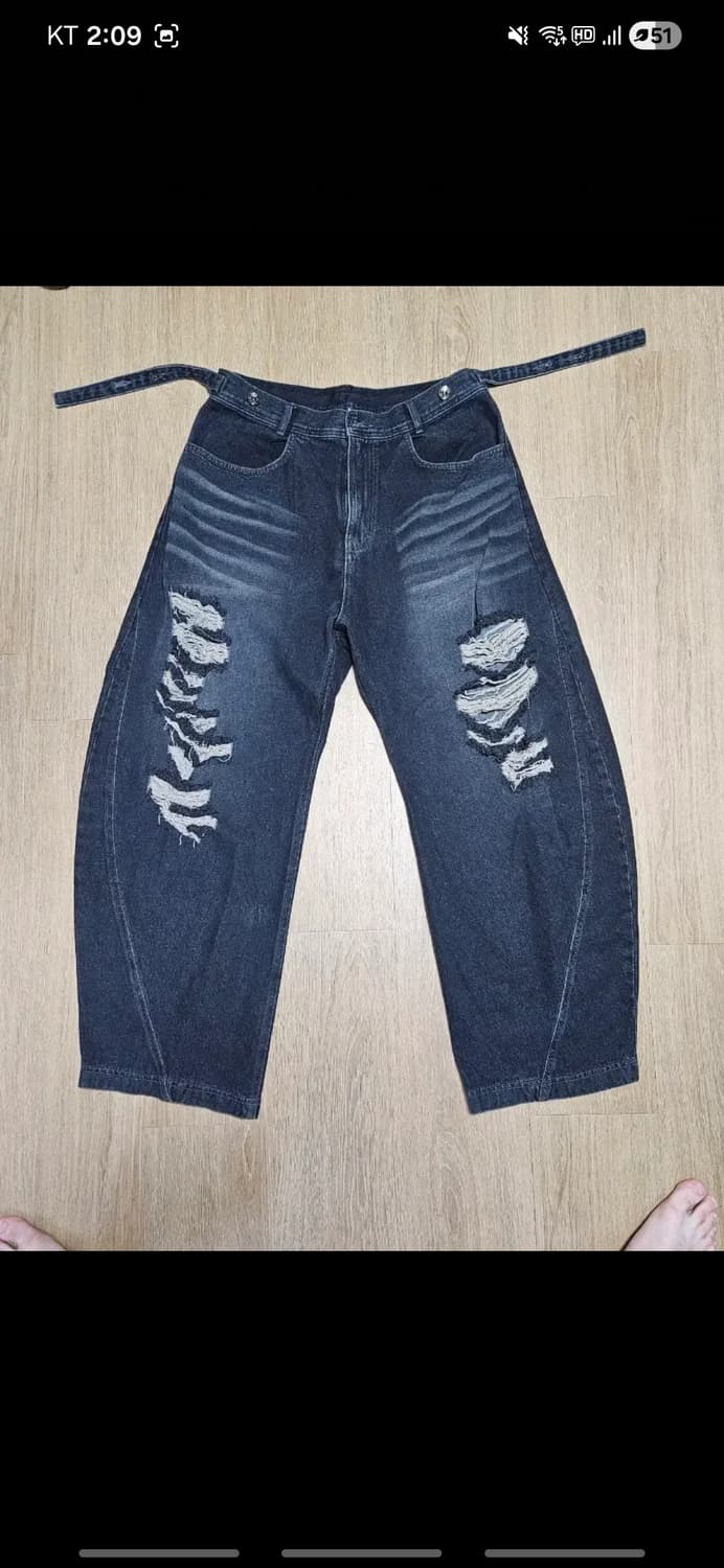 BLR 어드저스터블 웨이스트 디스트로이드 데님 팬츠 다크블루 (새상품) 상품이미지3