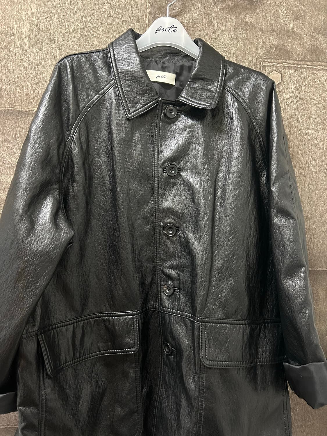 포에트서울 소프트레더 트렌치 코트 블랙 상품이미지3