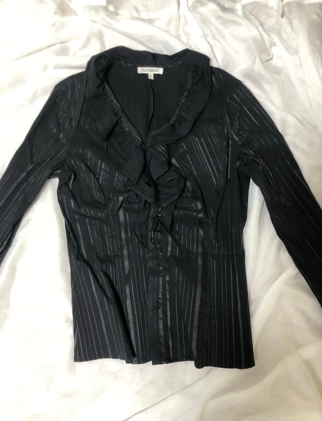 나라까미체 스트라이프 스판 셔츠 블랙 상품이미지2