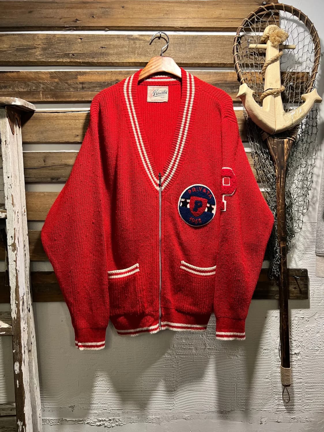 [L]6~70's 스페인제 레드 울 집업 가디건 상품이미지1