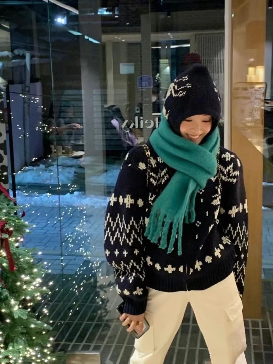 노르닉 니트 후드집업 코위찬 사슴 상품이미지1