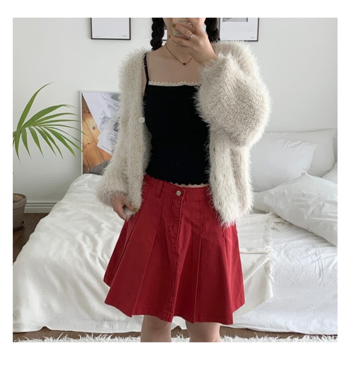 러브앤드팝 OOTJ 플리츠 스커트 레드 새상품 상품이미지1