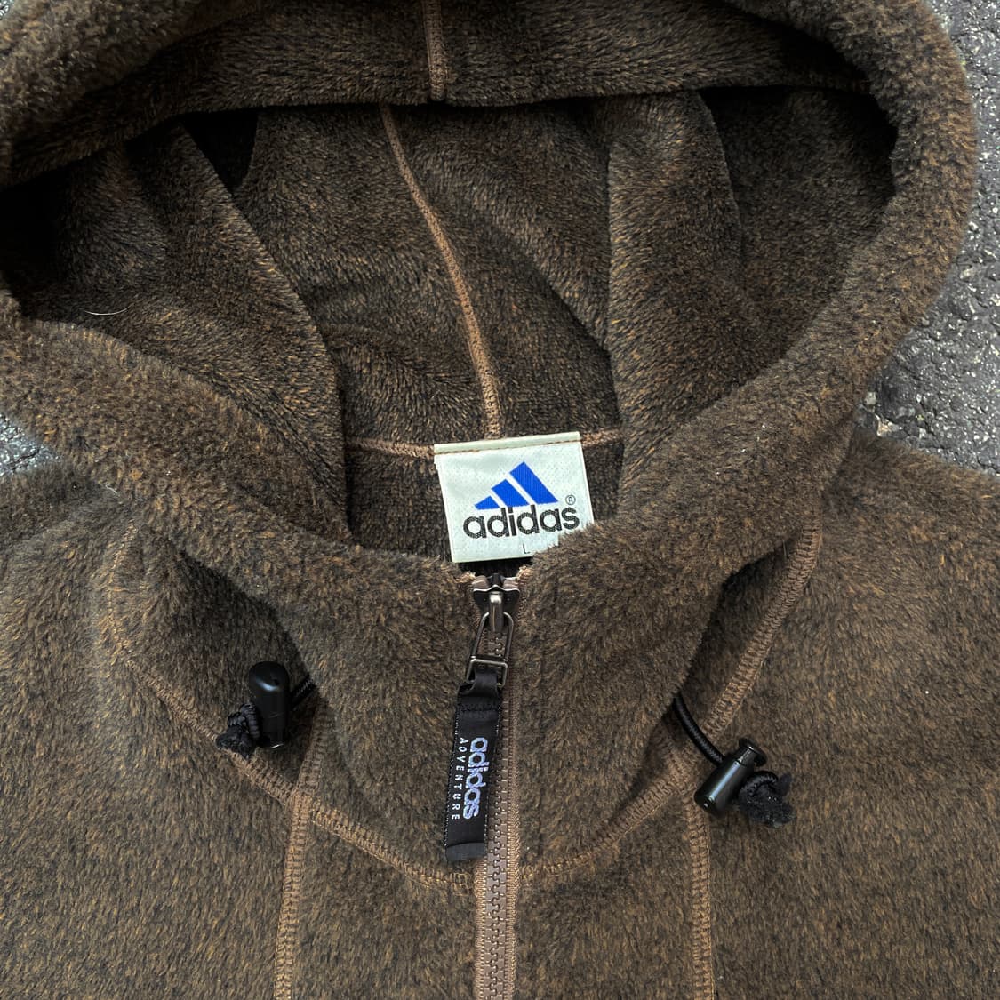 90s 아디다스 초코 브라운 올드스쿨 오버핏 후드 후리스 플리스자켓 XL 상품이미지4