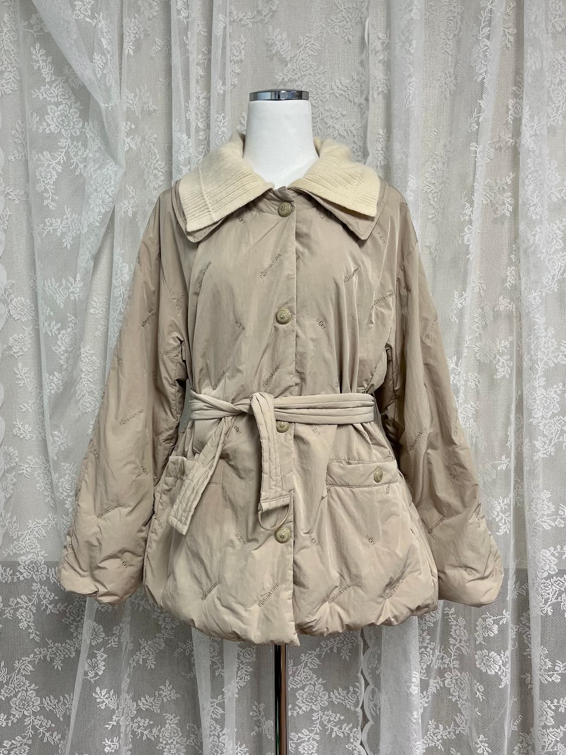 55) 듀엘 DEWL 니트 카라 구스다운 패딩 베이지 상품이미지1