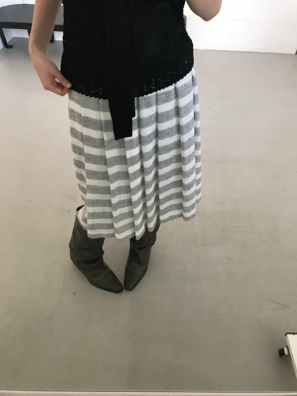 vintage grey stripe pattern pleats skirt 상품이미지1