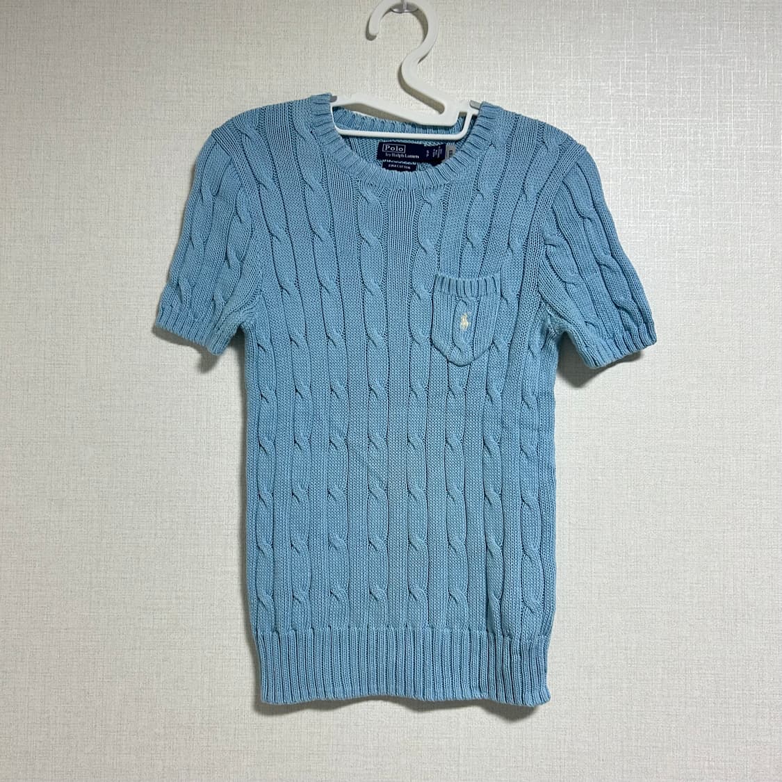 폴로 랄프로렌 신형 큐알 꽈배기 케이블 반팔 니트 소라 블루 S   상품이미지7