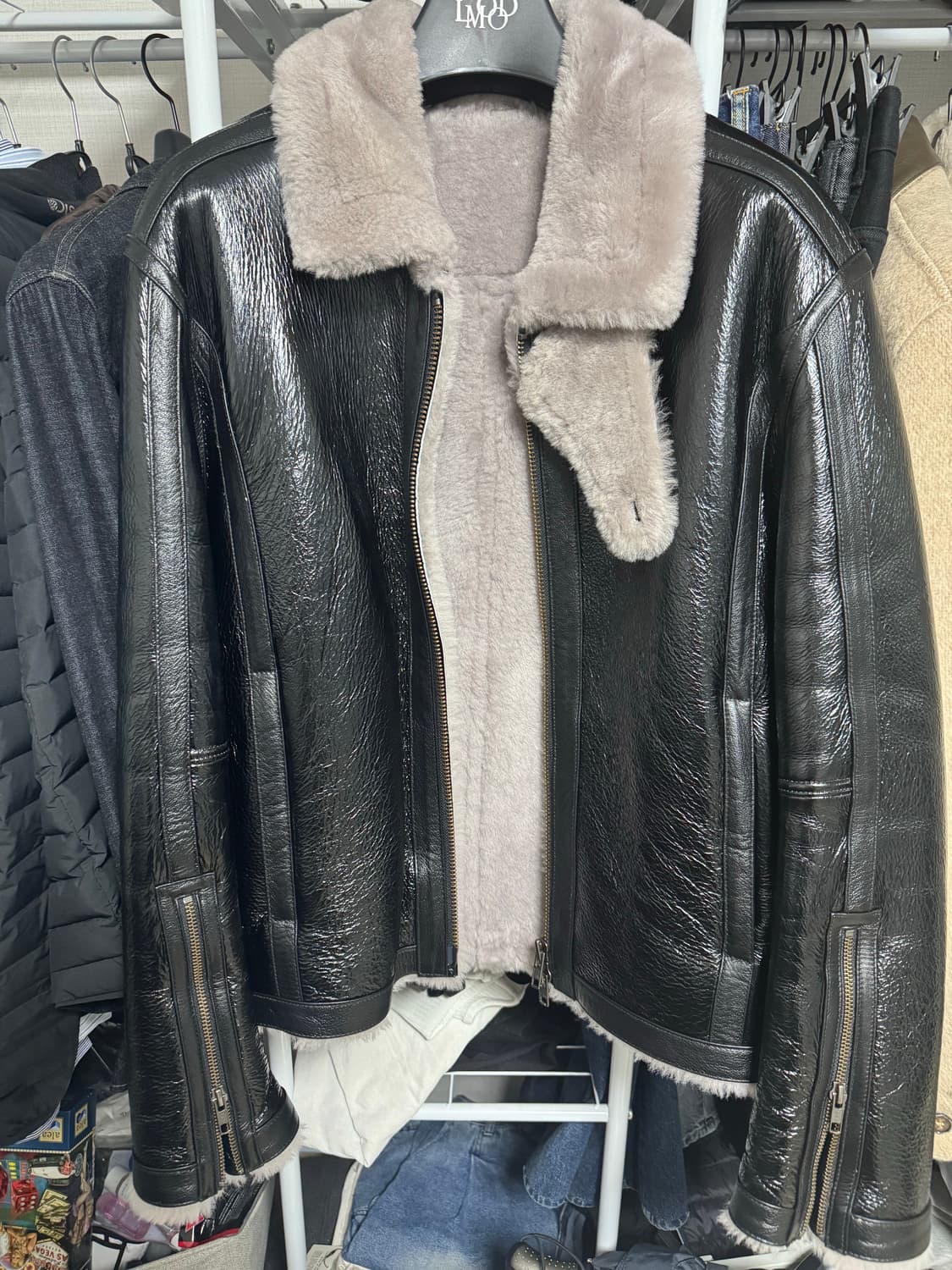 바이커 크랙 램스킨 시어링 무스탕 블랙 44size 상품이미지6