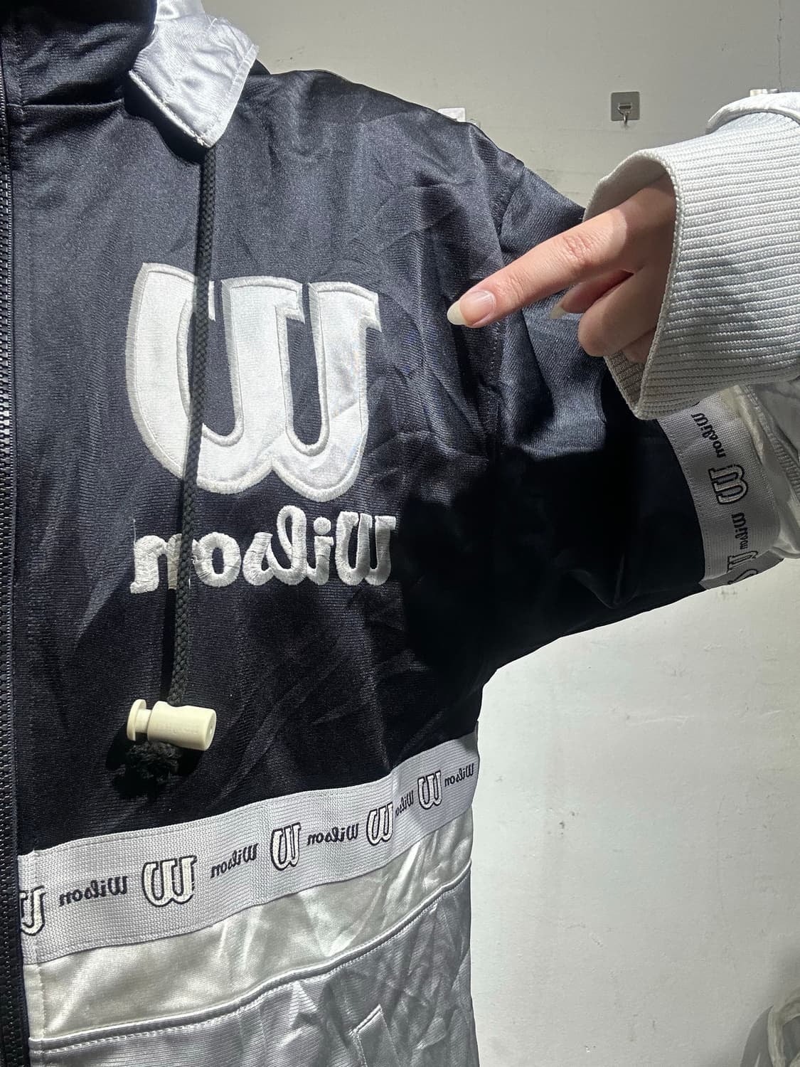 일본 빈티지 블랙 화이트 빅 로고 바람막이 자켓 상품이미지4