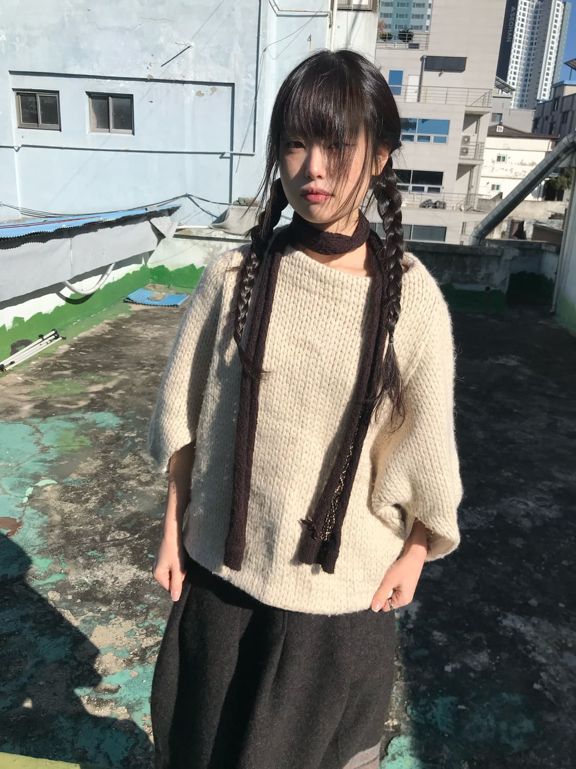 크림 니트 케이프 상품이미지5