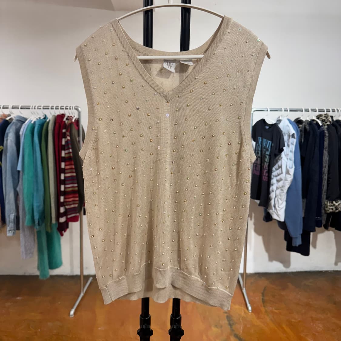 빈티지 스팽글 디테일 브이넥 니트 조끼 상품이미지1