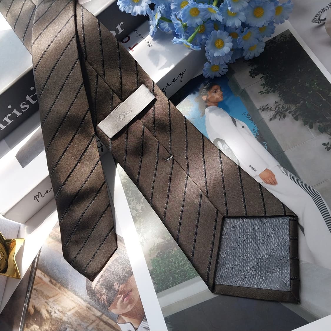 DIOR 디올 넥타이 브라운 스트라이프 8.6cm A등급 K2821
 상품이미지4