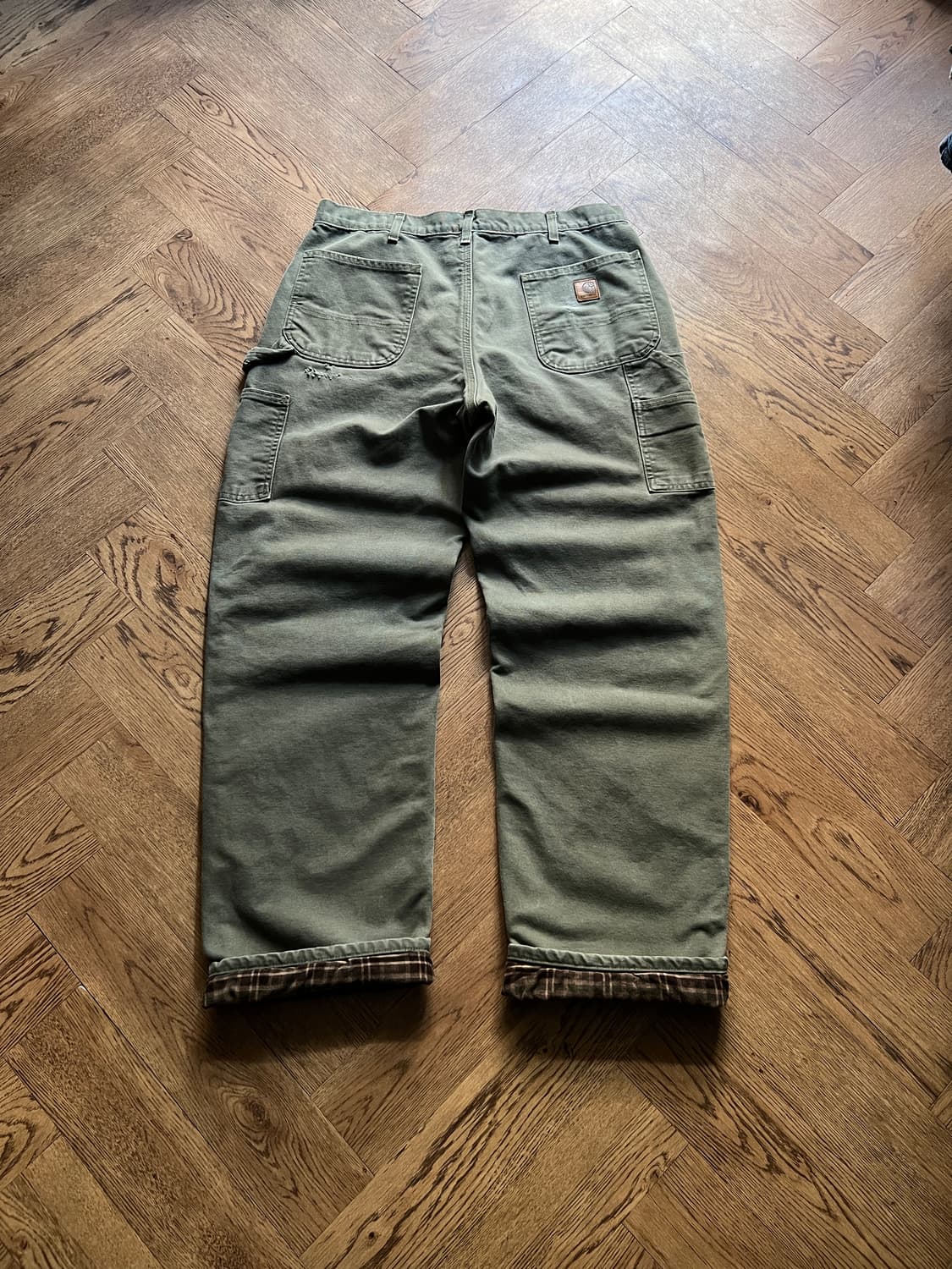 [36]칼하트 USA 체크 라이닝 모스그린 카펜터 워크 팬츠 M11 상품이미지6
