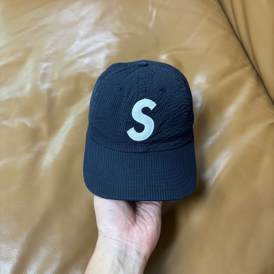 Supreme 슈프림 24ss 시어서커 블랙 S로고 6패널 볼캡 모자 상품이미지2