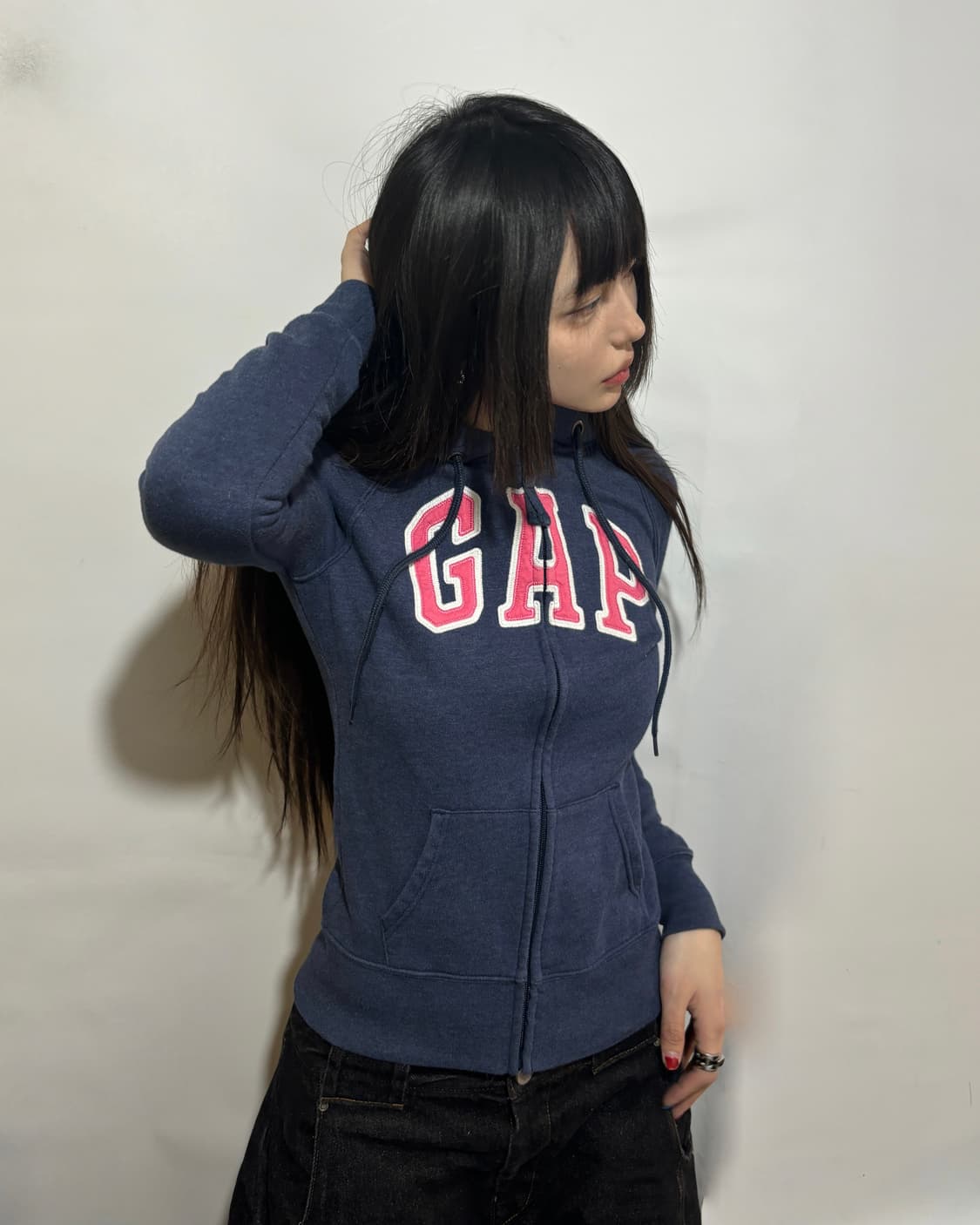 90s GAP 네이비 로고 집업 후드 상품이미지1