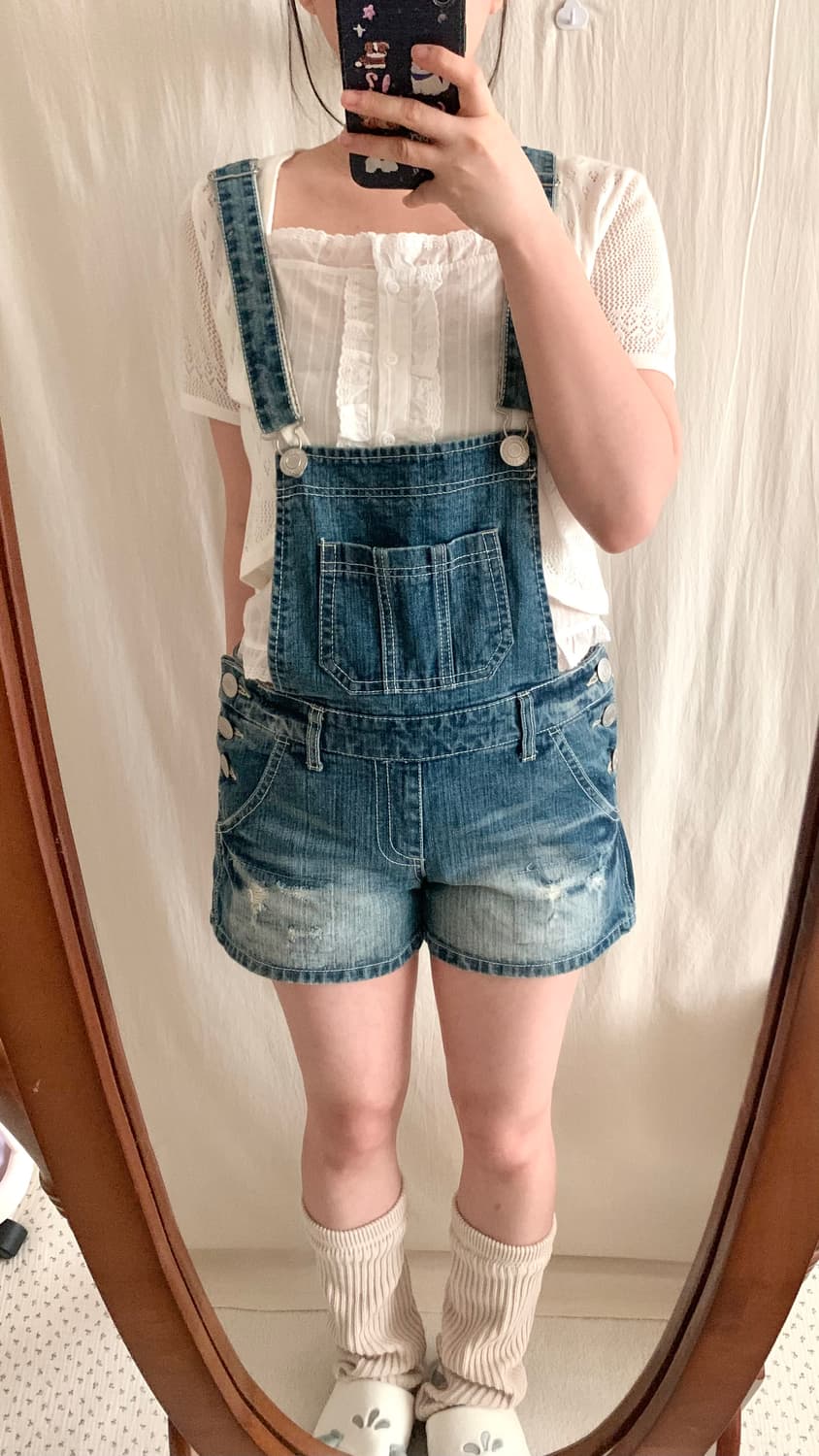 잔꽃 레이스 멜빵 반바지 상품이미지7