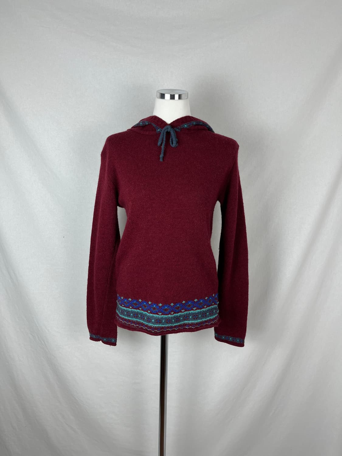 Vintage 아즈텍패턴 딥레드컬러 니트 후디  상품이미지1