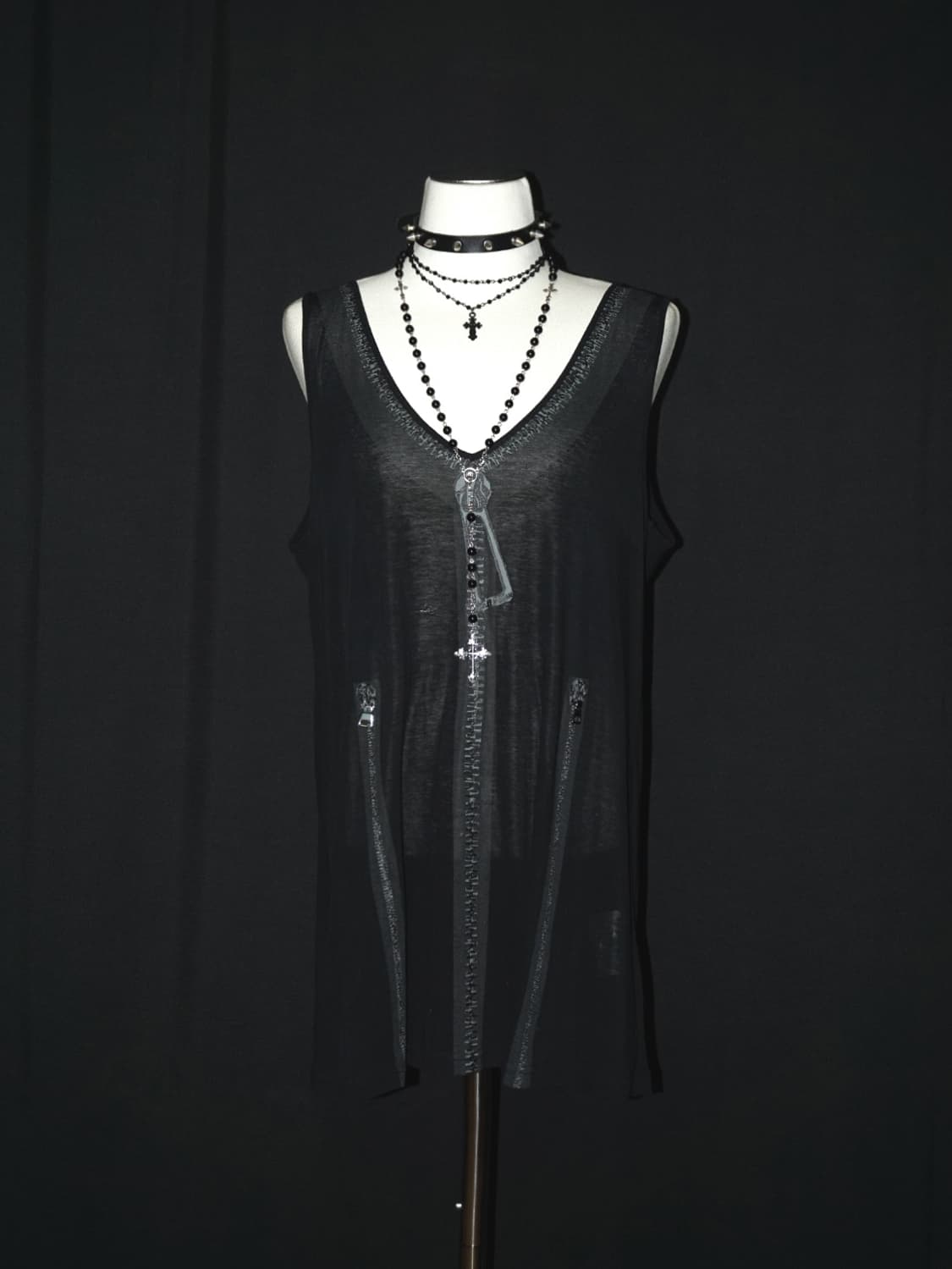 zip graphic see-through sleeveless  상품이미지1