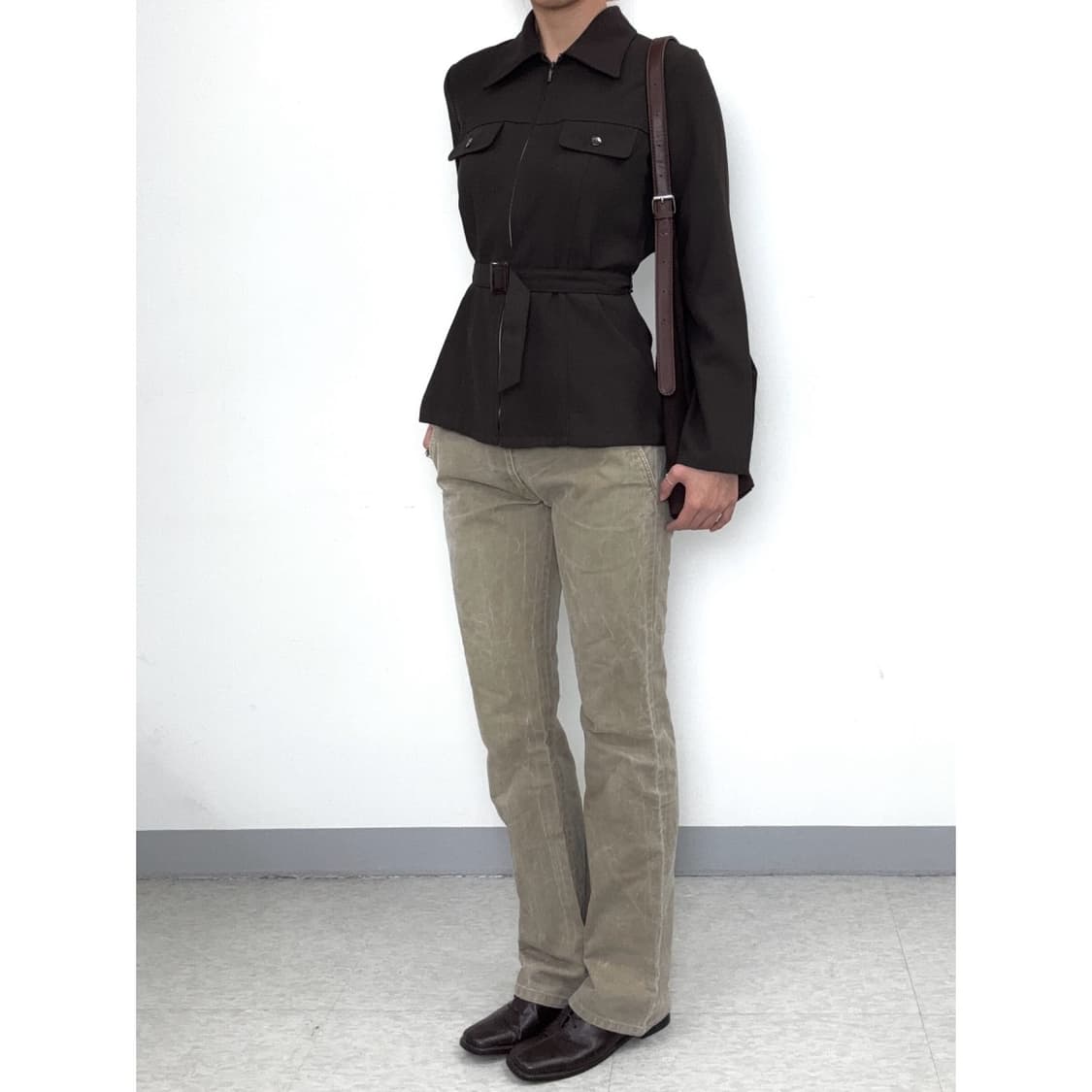 빈티지 브라운 벨티드 집업 자켓 상품이미지4