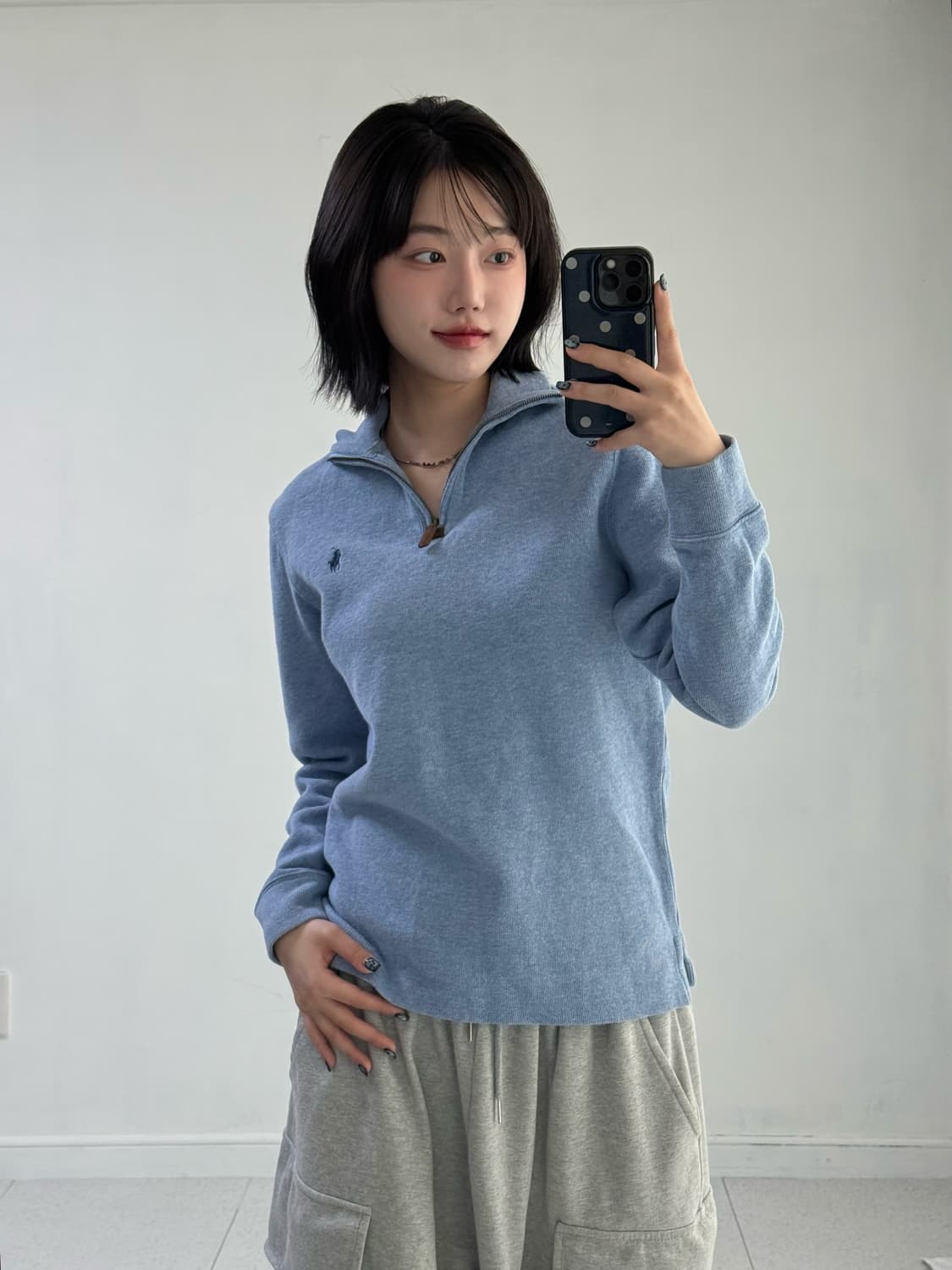 폴로 스카이블루 니트 반집업 상품이미지4