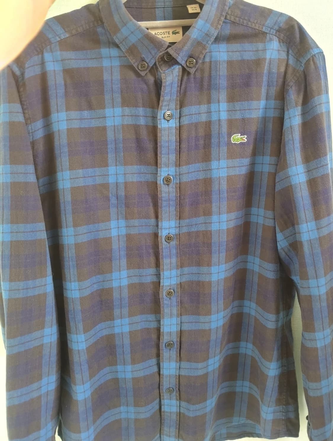 라코스테 슬림핏 블루 체크 긴팔 셔츠 M 상품이미지3