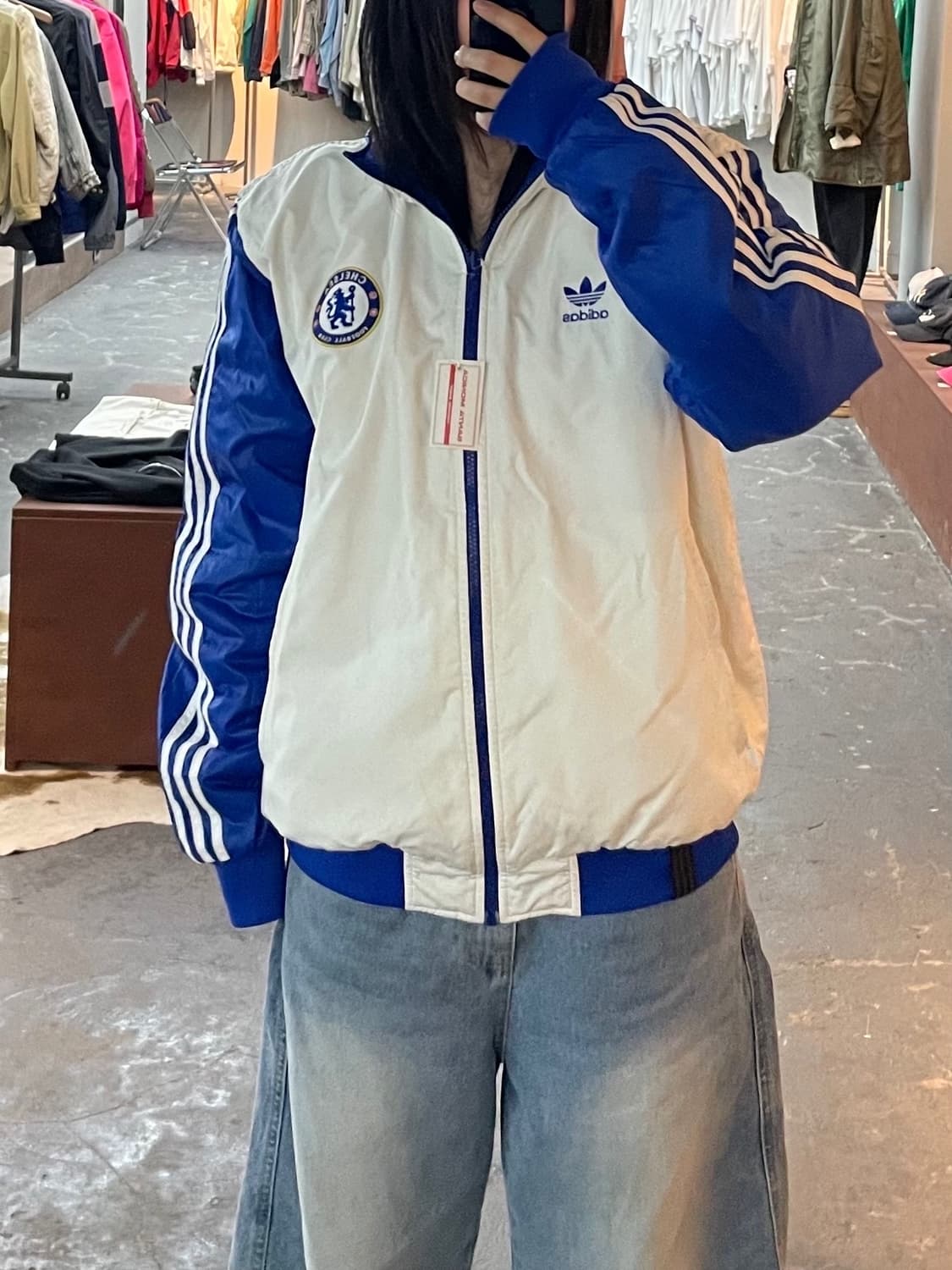 아디다스 첼시 블루화이트 삼선 리버시블 패디드 바람막이점퍼 H1785 상품이미지1