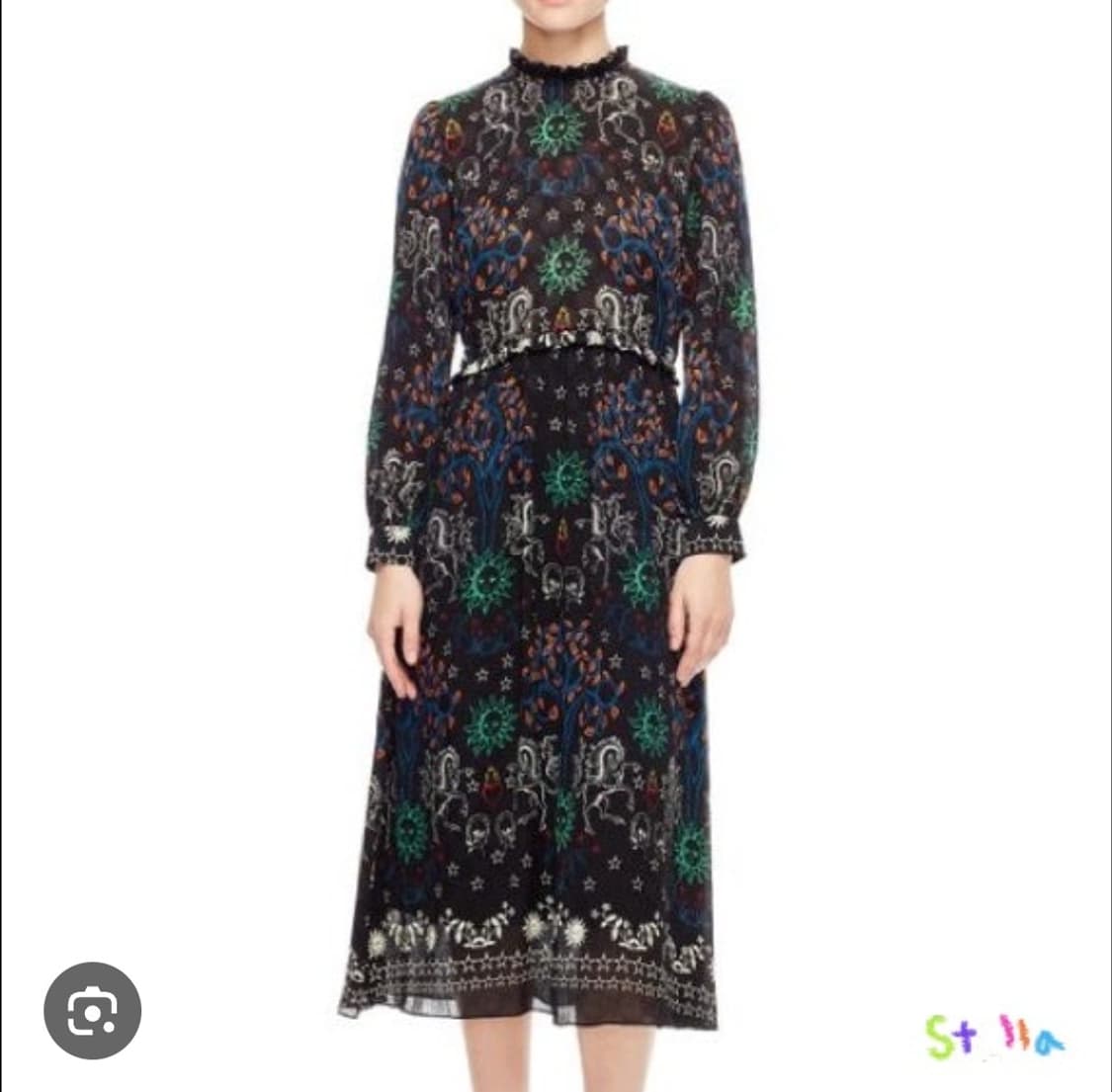 산드로 Sandro 멀티 그래픽 프린트 하이넥 롱 원피스 36사이즈 상품이미지1