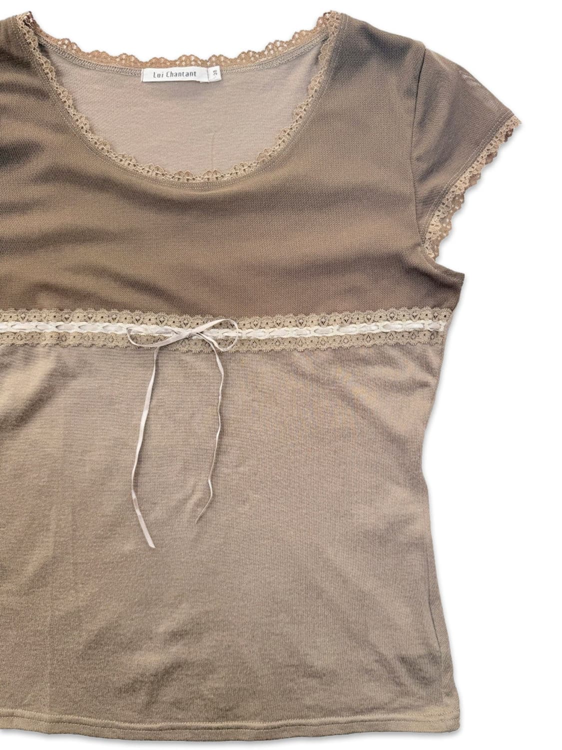 빈티지 베이지 브라운 리본 반팔티 상품이미지4