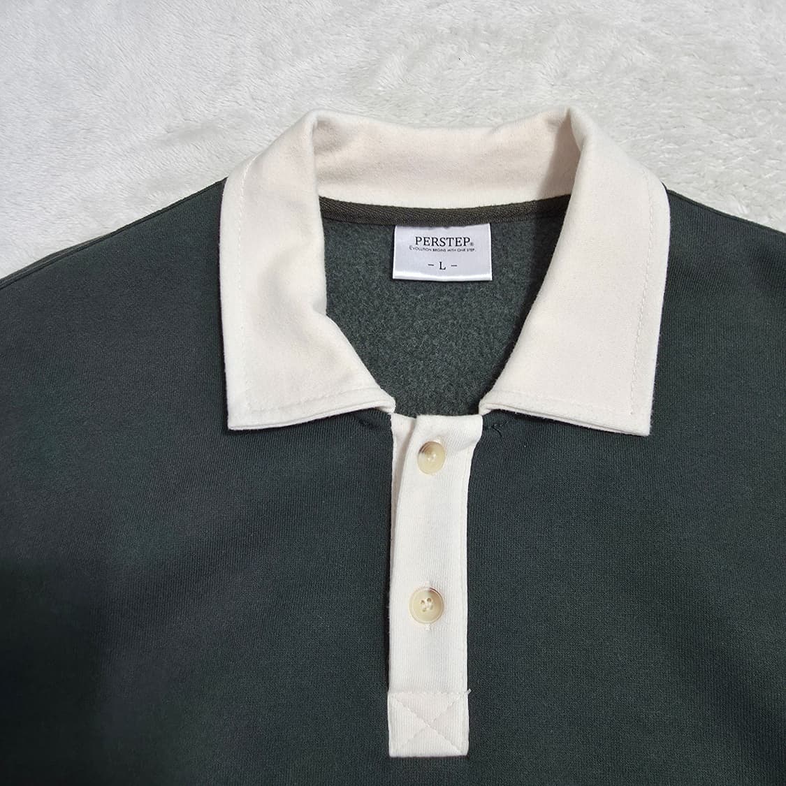 (L)퍼스텝 기모 카라 맨투맨 카키 상품이미지2