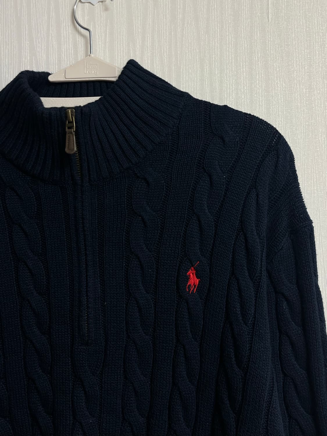 폴로 랄프로렌 반집업 꽈배기 니트 네이비 상품이미지2
