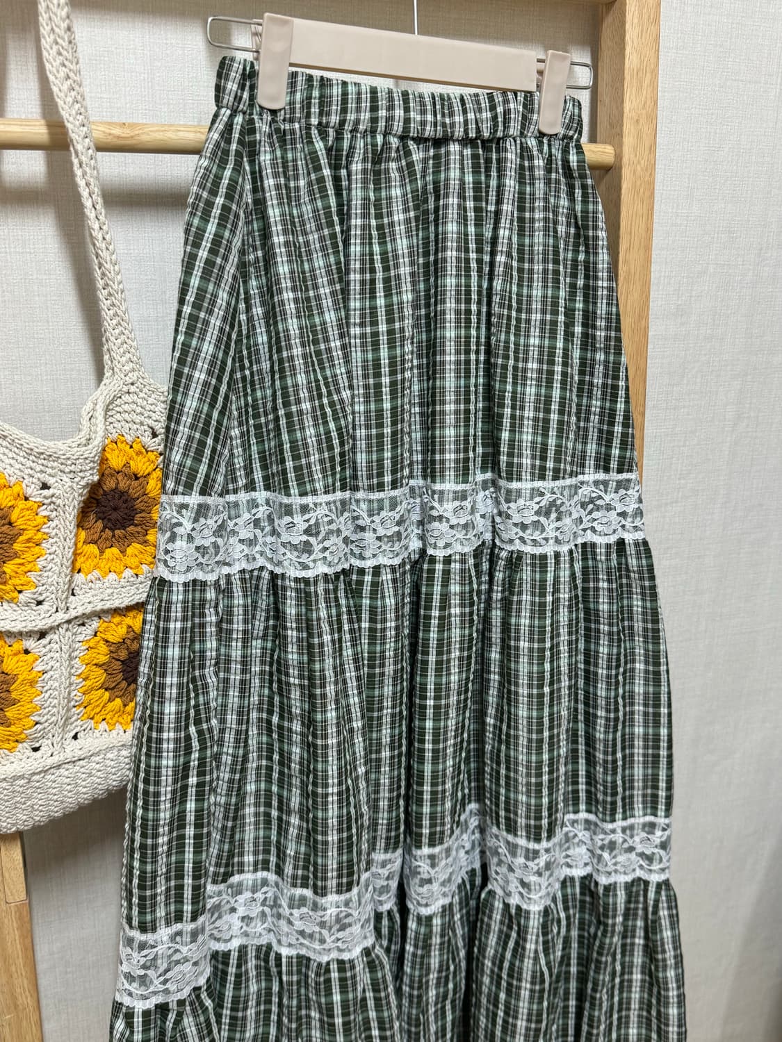 새상품)풀밴딩 녹색체크 스커트 상품이미지2