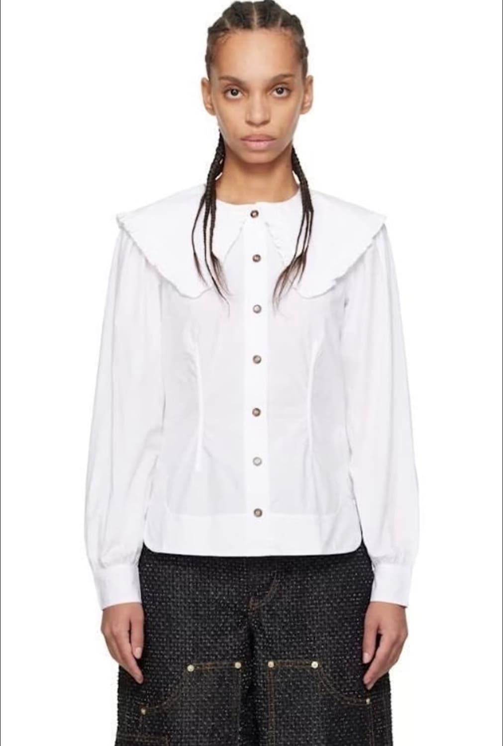 Ganni 가니 레이스 러플 셔츠 상품이미지1