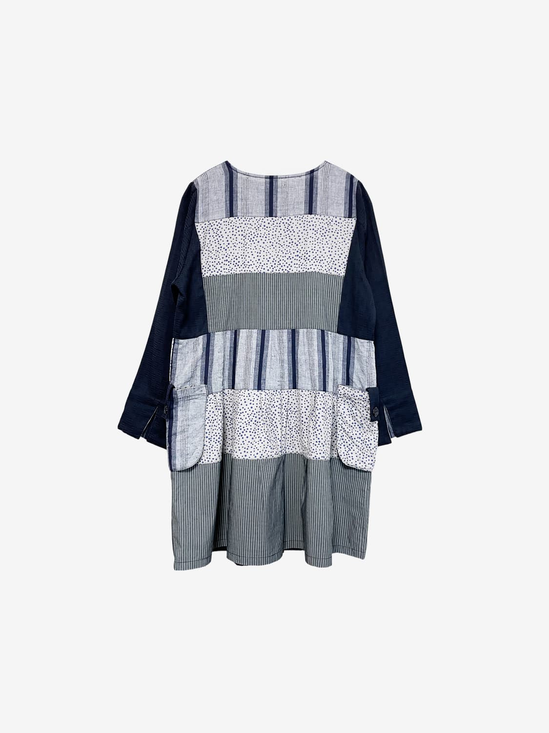 Patchwork Long Shirt - Navy 상품이미지7