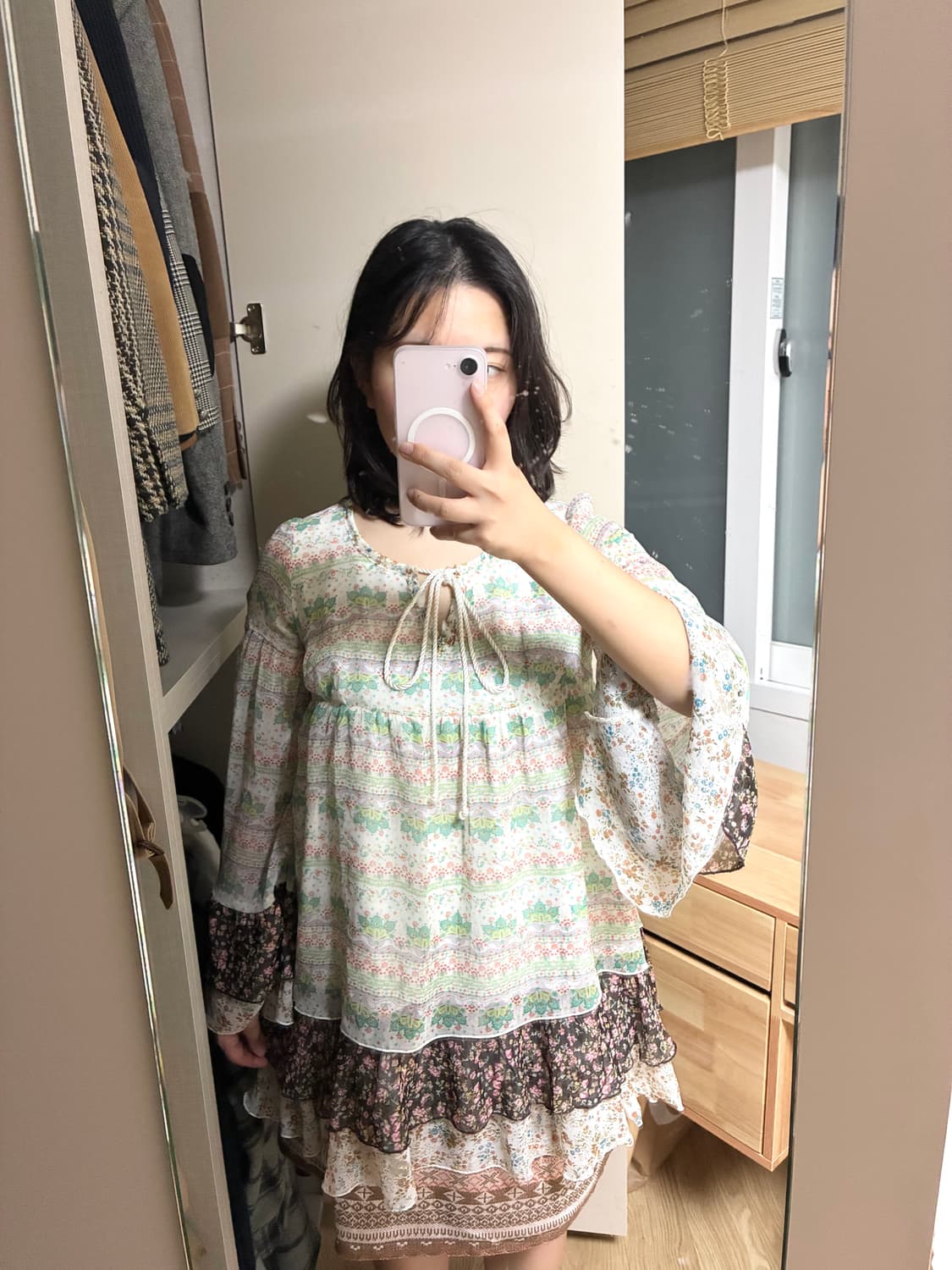 일본 빈티지 xaja 보헤미안 모리룩 에스닉 패턴 블라우스 원피스 상품이미지1