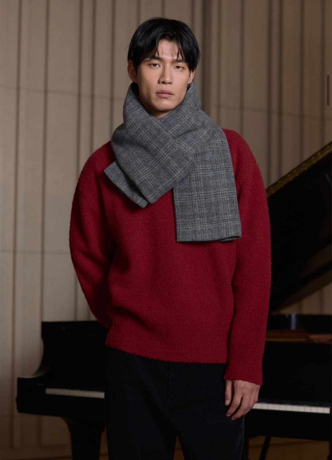 STU 체크 슬리브 머플러 그레이 상품이미지2