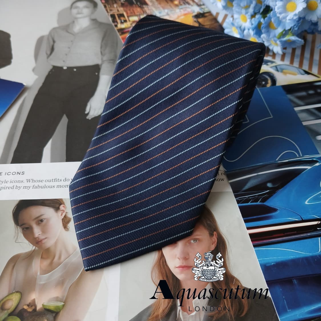 아쿠아스큐텀 넥타이 네이비 스트라이프 9CM A등급 A19774 상품이미지2