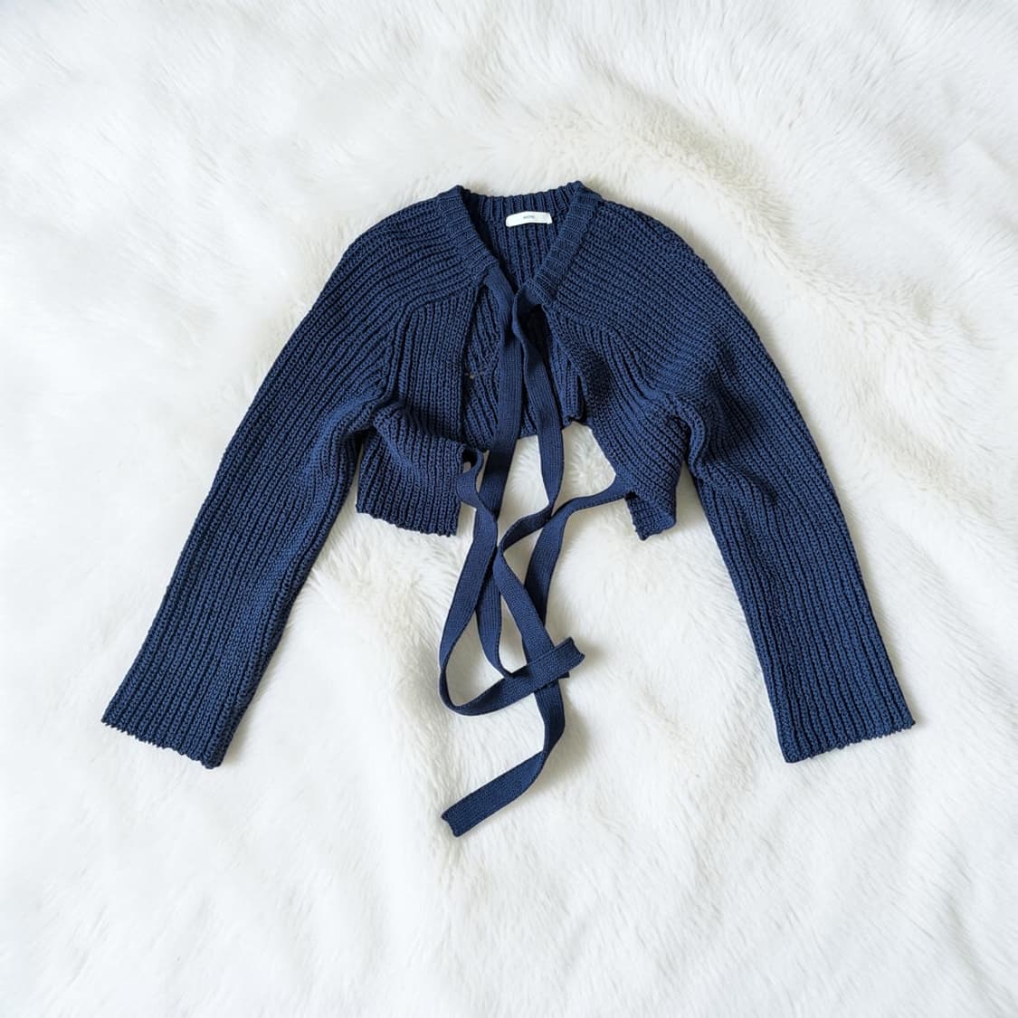 렉토 코튼 리본 타이즈 니티드 가디건 네이비 상품이미지6