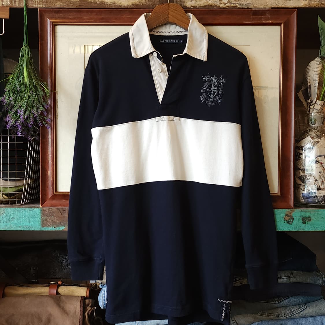 폴로 랄프로렌 카라티 맨투맨 럭비 스웻셔츠 닻 로고 컬러블록 M 상품이미지1