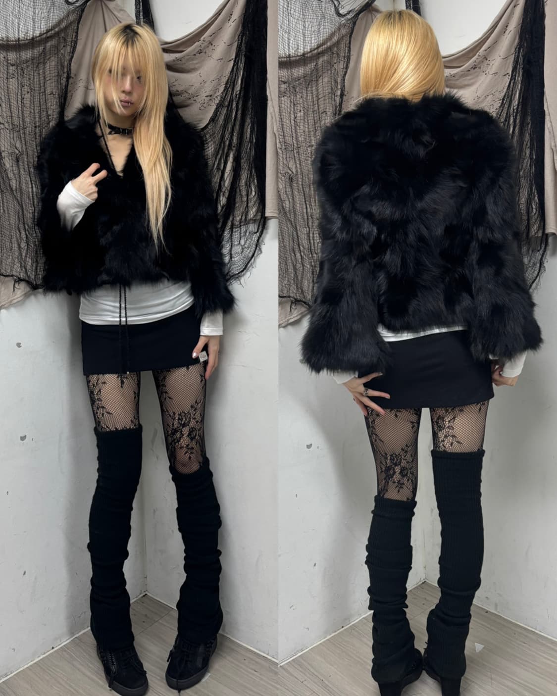 FOX Fur Black Wide Cuff Jacket 상품이미지1