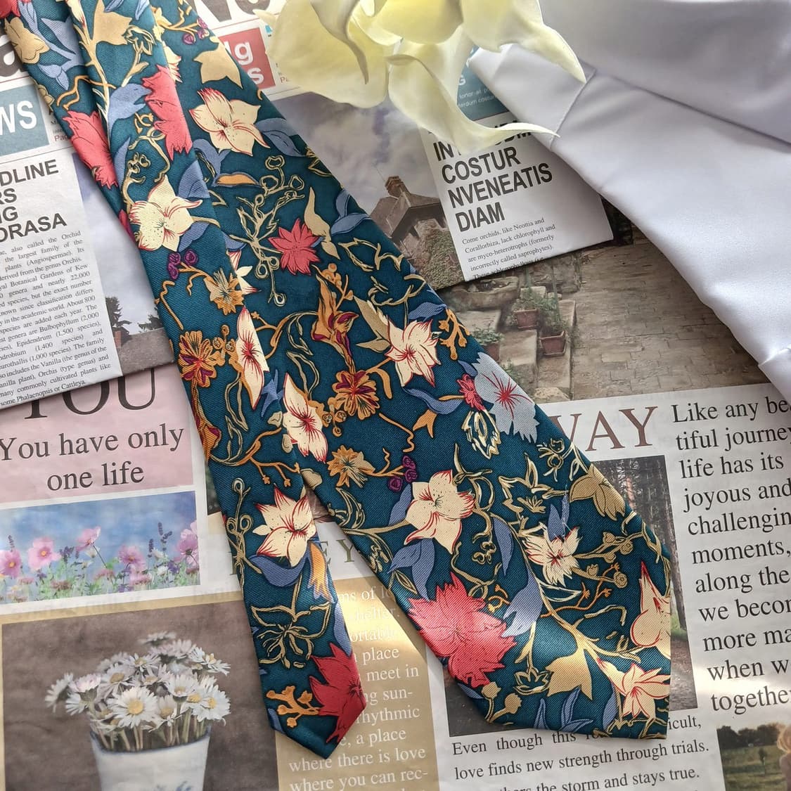 테드라피두스 실크 블루 플로럴 패턴 넥타이 9.4cm B등급 A18499 상품이미지3