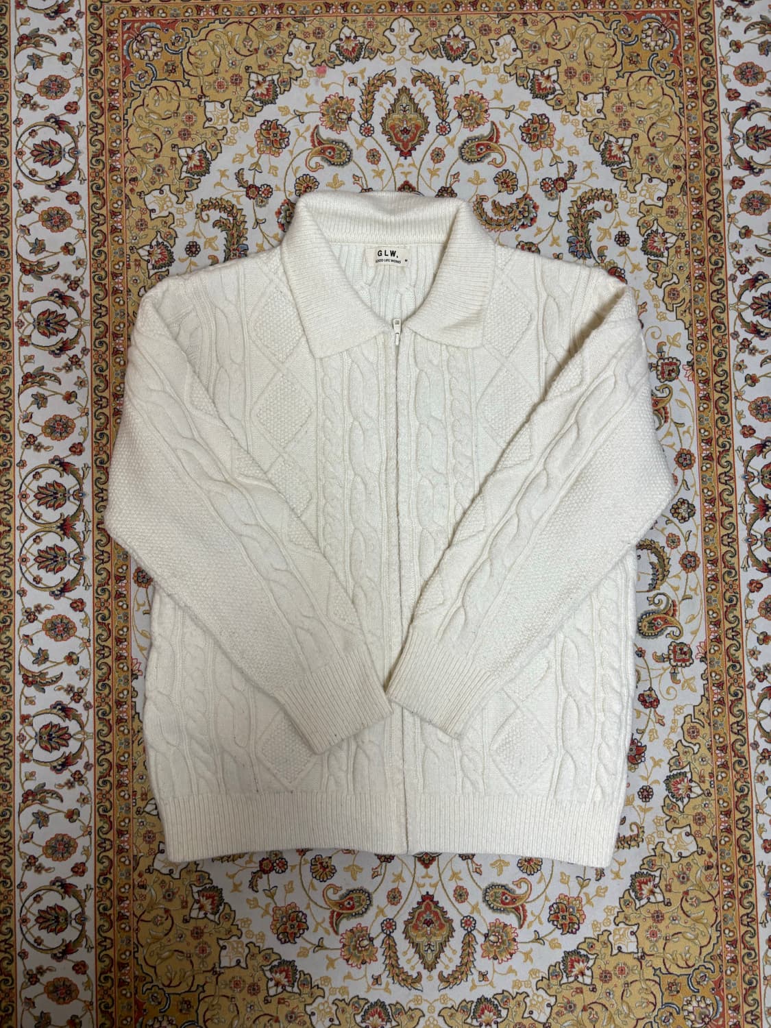 Good life works 카라 케이블 니트 집업 아이보리 상품이미지1
