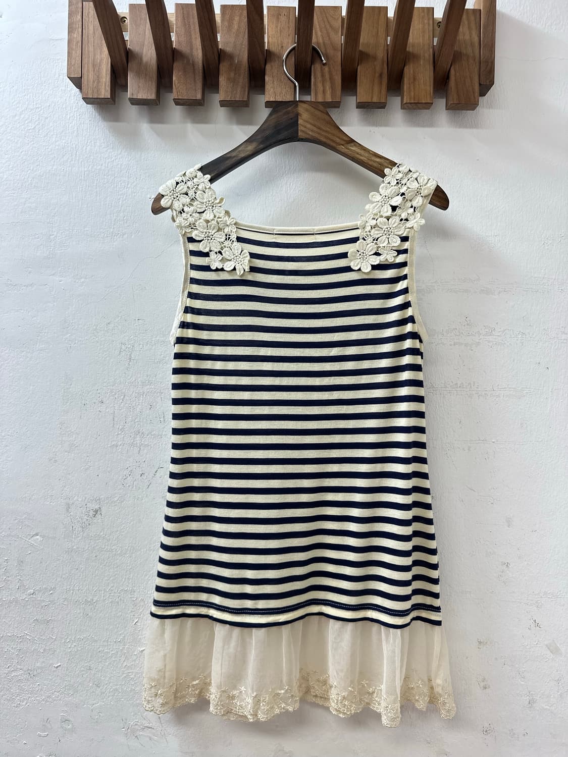 일본빈티지 Axes Femme 플라워 크로쉐 레이스 스트라이프 슬리브리스 상품이미지4