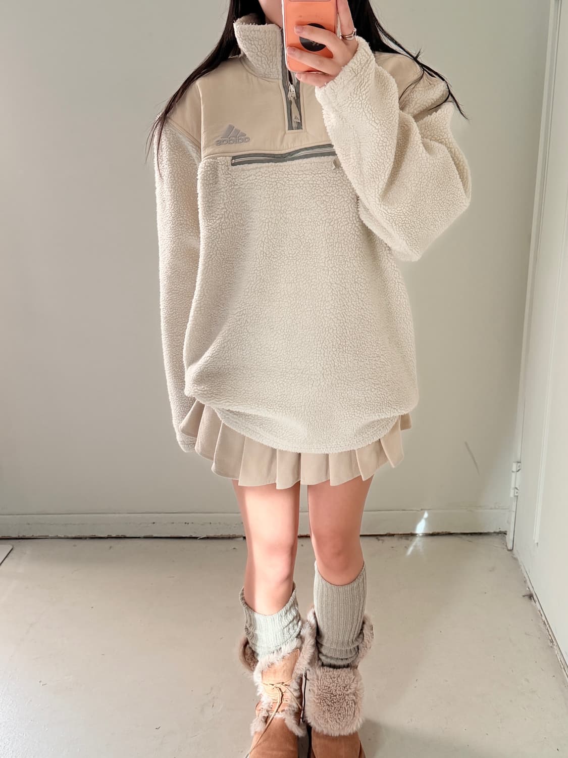 일본빈티지 아디다스 올드스쿨 후리스 반집업 상품이미지4