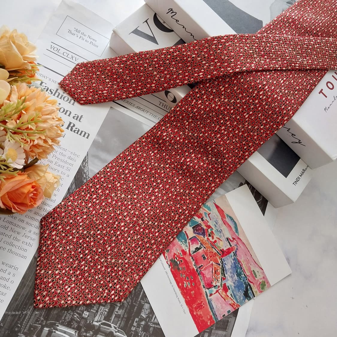 타케오 키쿠치 실크 레드 패턴 넥타이 9.7cm A+등급 K2536
 상품이미지2